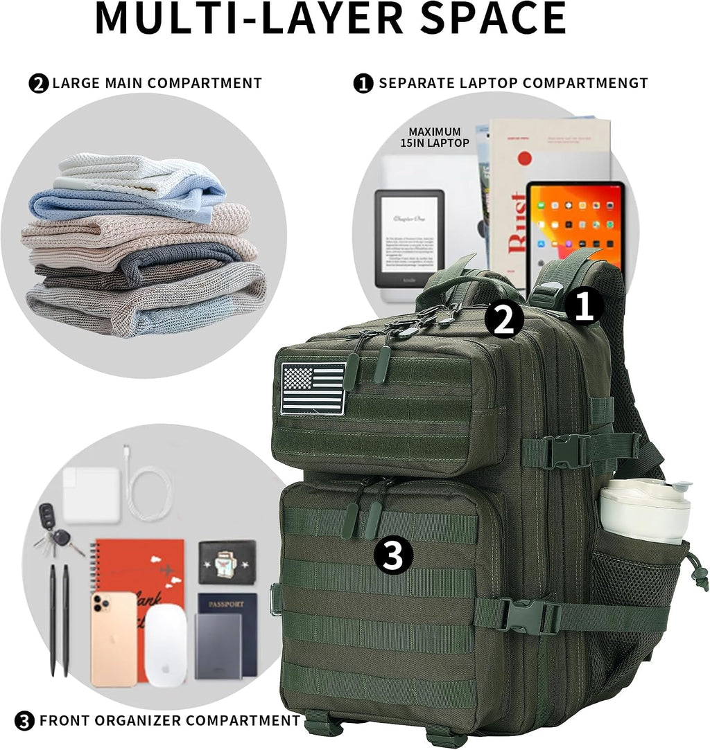 Lovelinks21 25L Military Tactical Backpack Small Assault Pack Molle Daypack for Men and Women for Work Travel Gym Outdoor Hiking Camping (Army Green)
