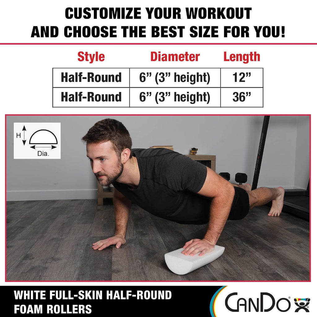 Cando 30-2340 Full-Skin PE Foam Roller for Muscle Restoration, Massage Therapy, Sport Recovery and Physical Therapy, White, 6" Width, 36" Length