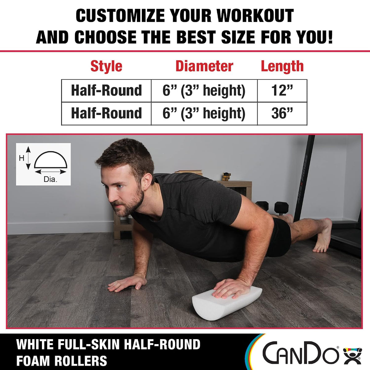 Cando 30-2340 Full-Skin PE Foam Roller for Muscle Restoration, Massage Therapy, Sport Recovery and Physical Therapy, White, 6" Width, 36" Length