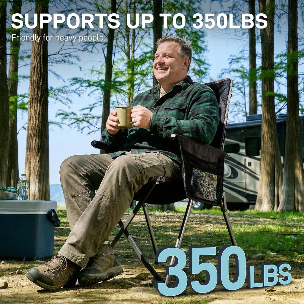 EVER ADVANCED Reclining Camping Chairs for Adult Supports 350lbs Black