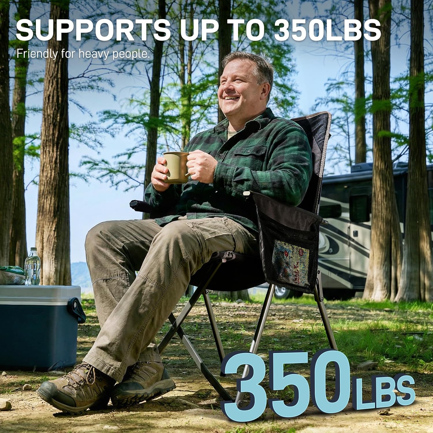 EVER ADVANCED Reclining Camping Chairs for Adult Supports 350lbs Black
