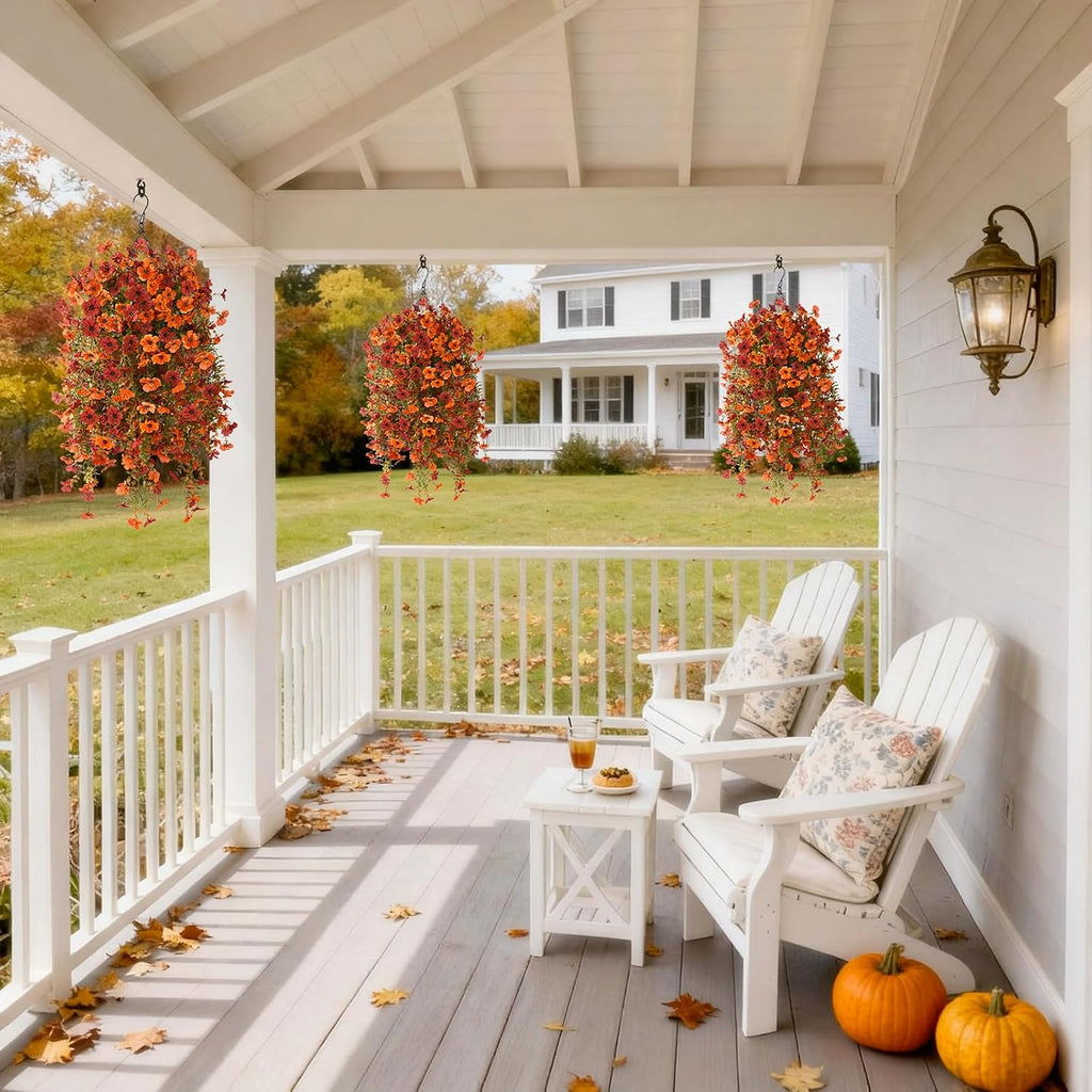Homsunny Artificial Mums for Outdoors Hanging Flowers for Home Fall Decor