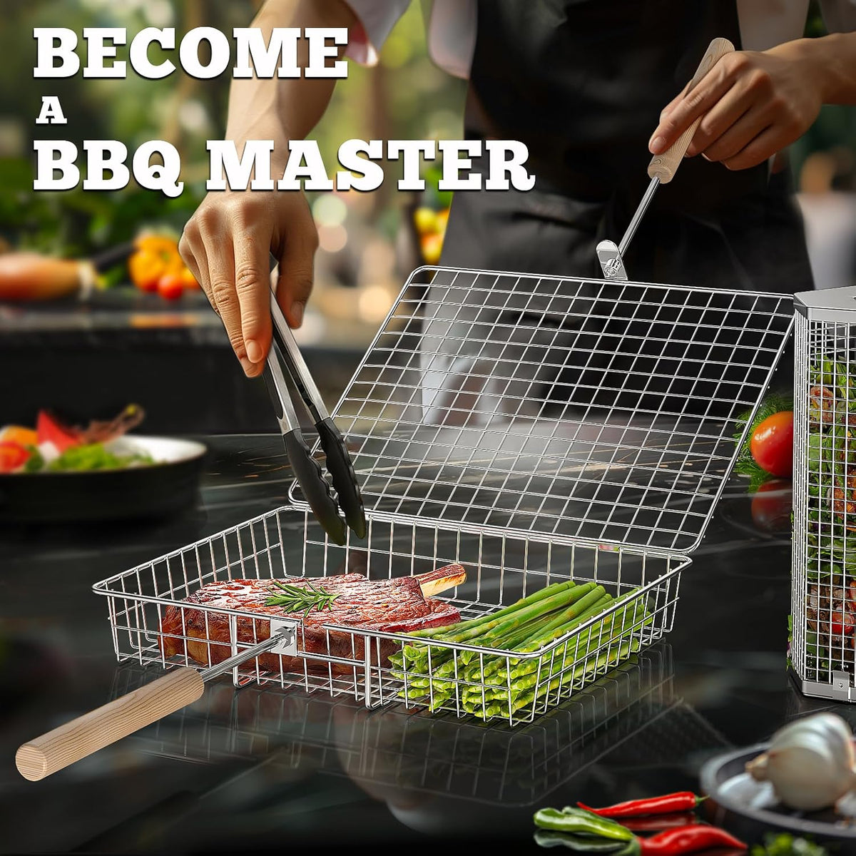 Grill Basket Set, BBQ Accessories, Outdoor Camping Cooking, Gifts for Men