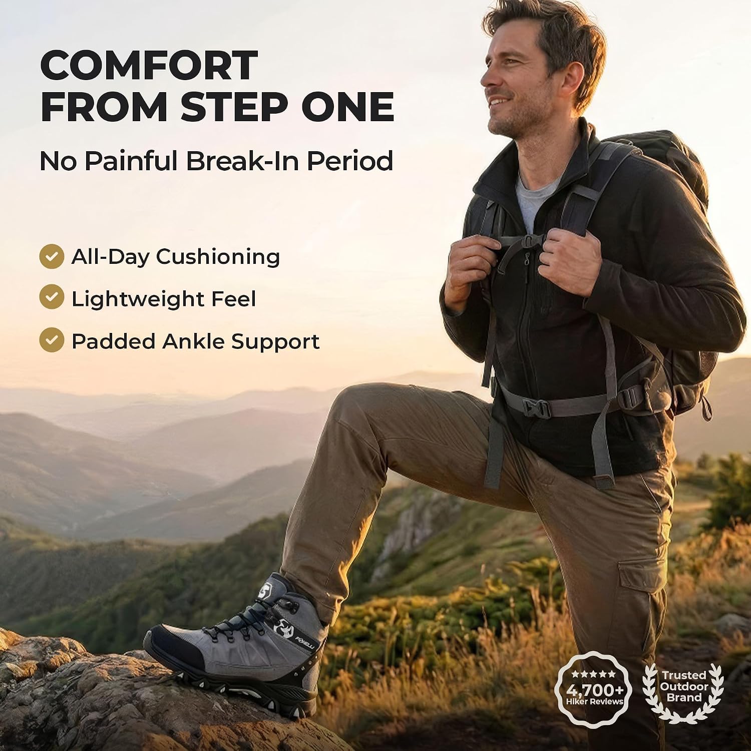 Foxelli Men’s Hiking Boots – Waterproof Breathable & Lightweight Suede Leather Hiking Boots for Men