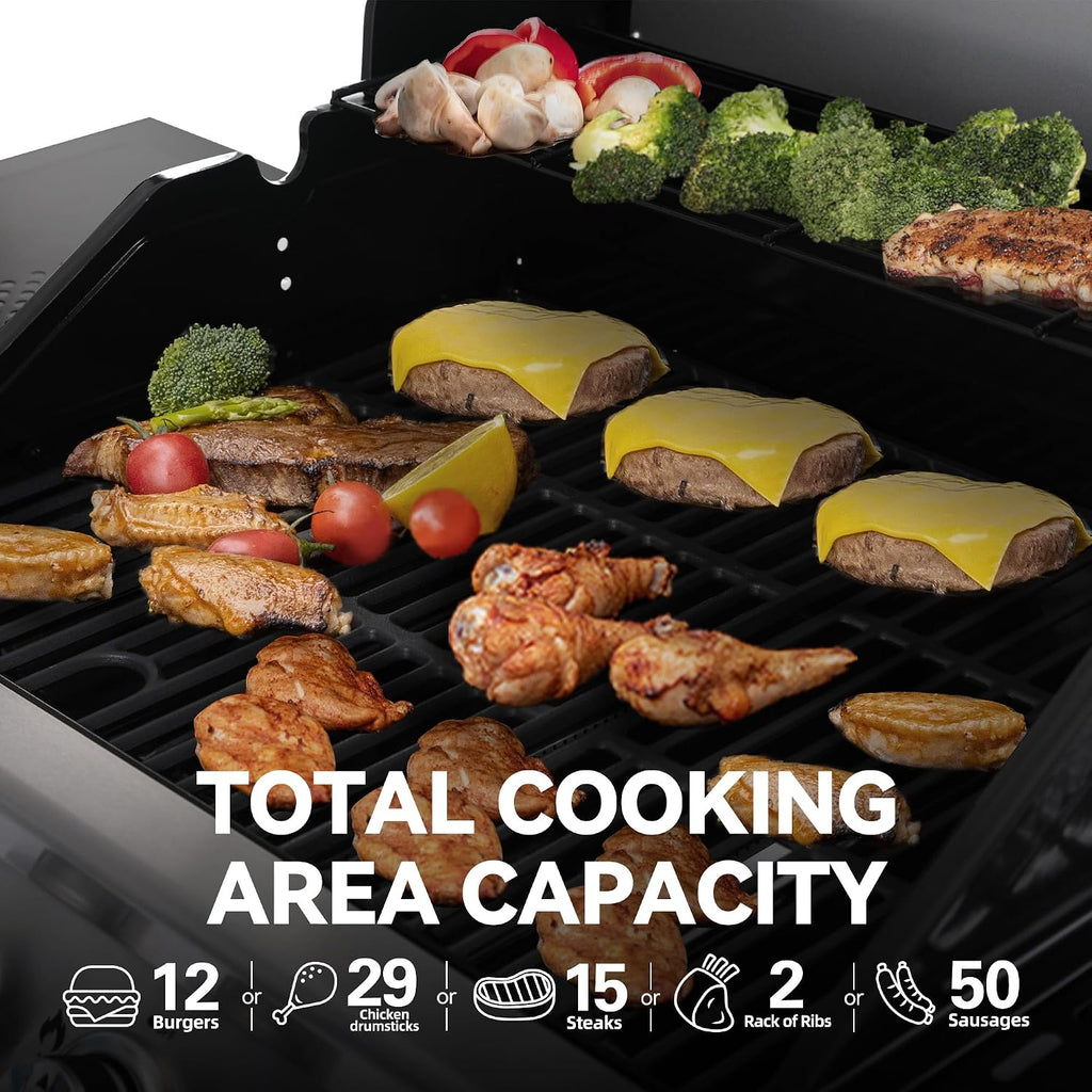 Royal Gourmet 4-Burner Propane Gas Grill with Warming Rack, Black & Silver