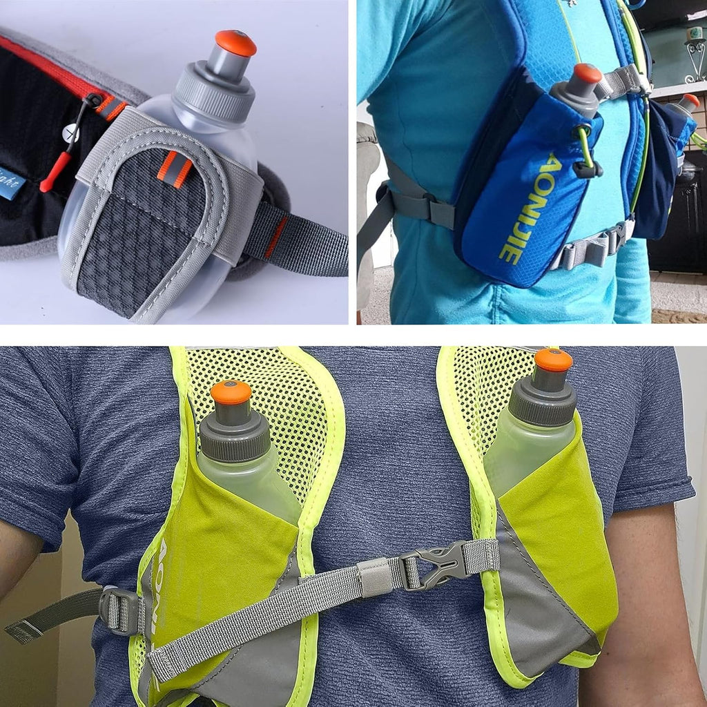 Azarxis Running Water Bottles Flask BPA Free Leakproof Hydration Vest Packs Waist Belt Replacement for Triathlon Marathon Hiking Cycling Climbing Jogging Runner (250ml / 8.5oz - 2 Pack)