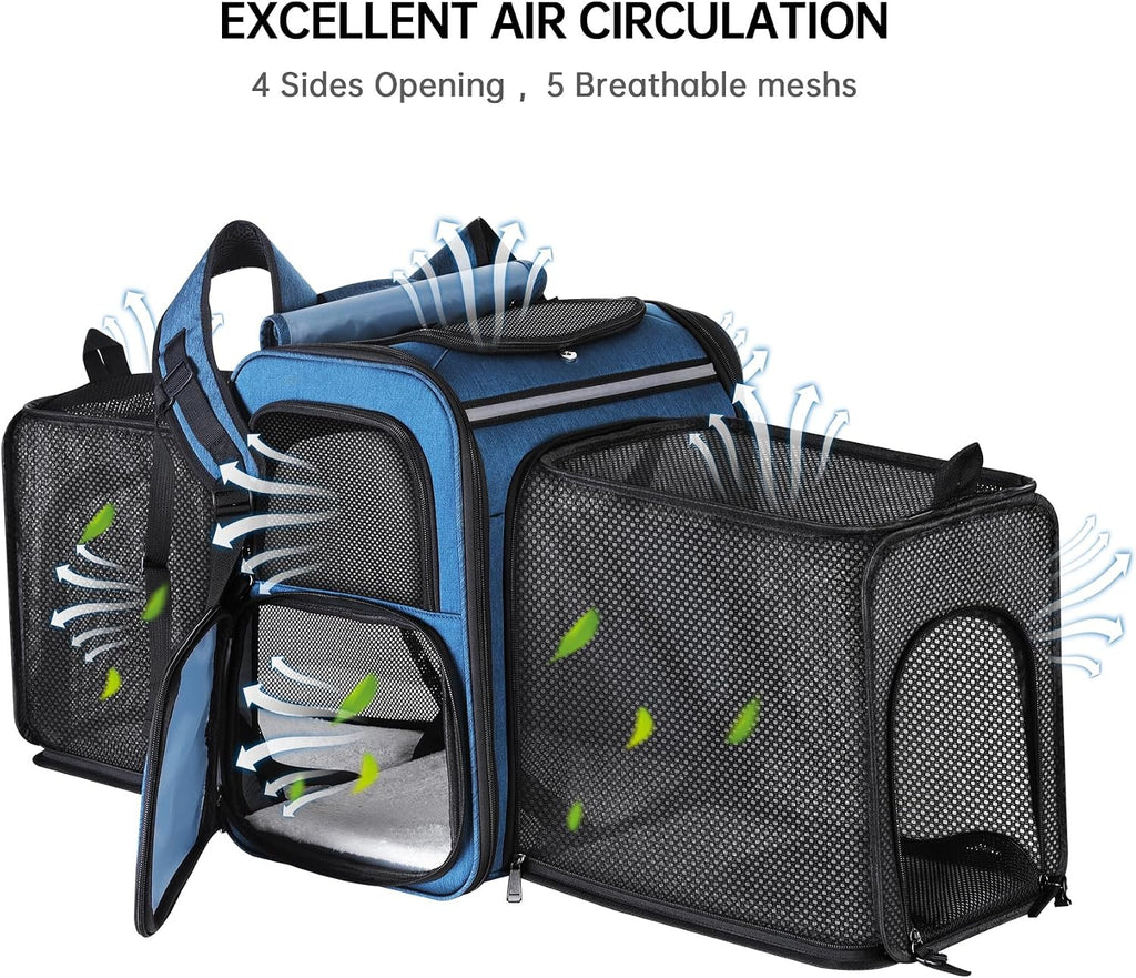Cat Carrier Backpack for Travel,Dog Carrier Backpack for Large cat, Small Dogs,Puppies Up to 20 Lbs,Expandable Cat Backpack for Outdoor Hiking,Pet Carrier Backpack,Cat Backpack Carrier (Blue)