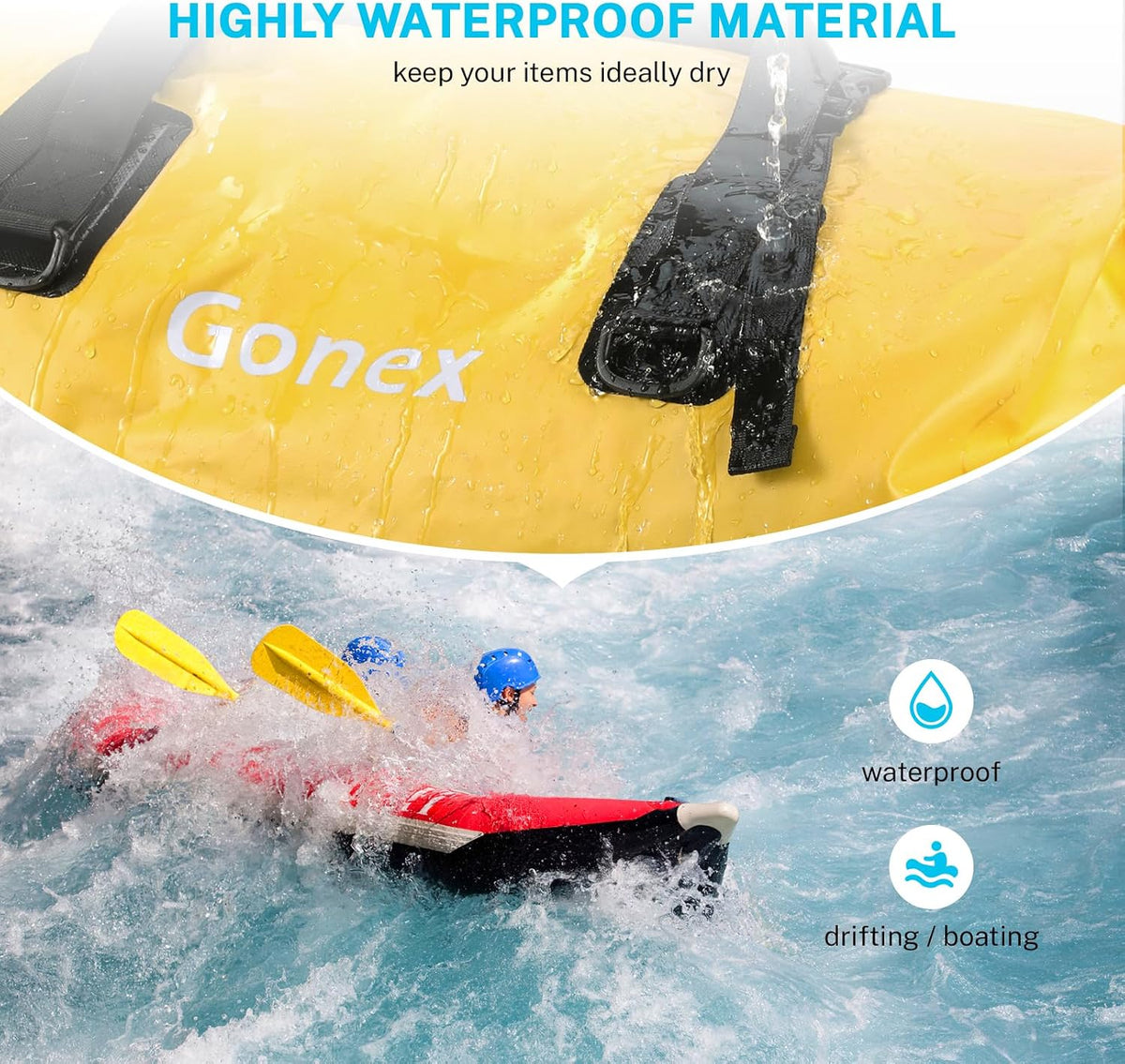 Gonex Waterproof Duffel Bag, 40L/60L/80L Roll-Top Travel Kayaking Dry Bag