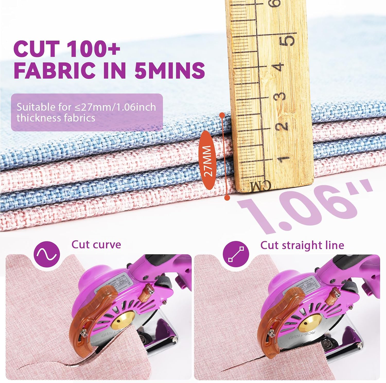 BAOSHISHAN Cordless & Rechargeable Electric Fabric Rotary, Adjustable Speed
