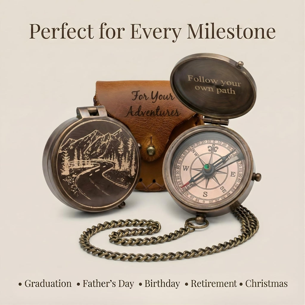 Engraved Brass Pocket Compass Gifts for Men – Vintage Antique Compass