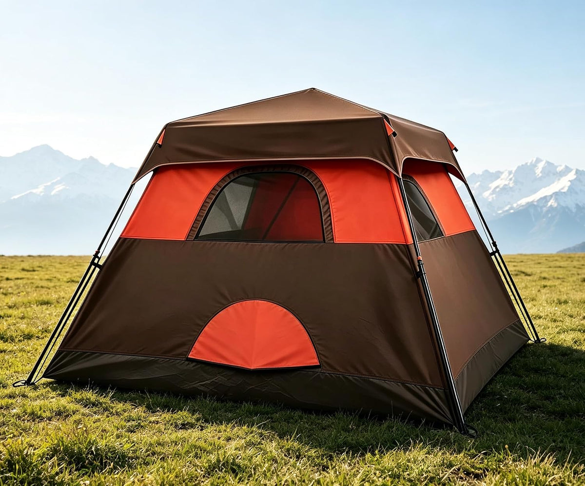 3/4 Person Camping Tent with 1 Door, 4 Windows, and Upgraded Ventilation– Instant Setup, Waterproof, 8'x 8'x 67''Oxford Fabric Floor Pop Up in 60 Seconds Includes Rainfly and Backpack