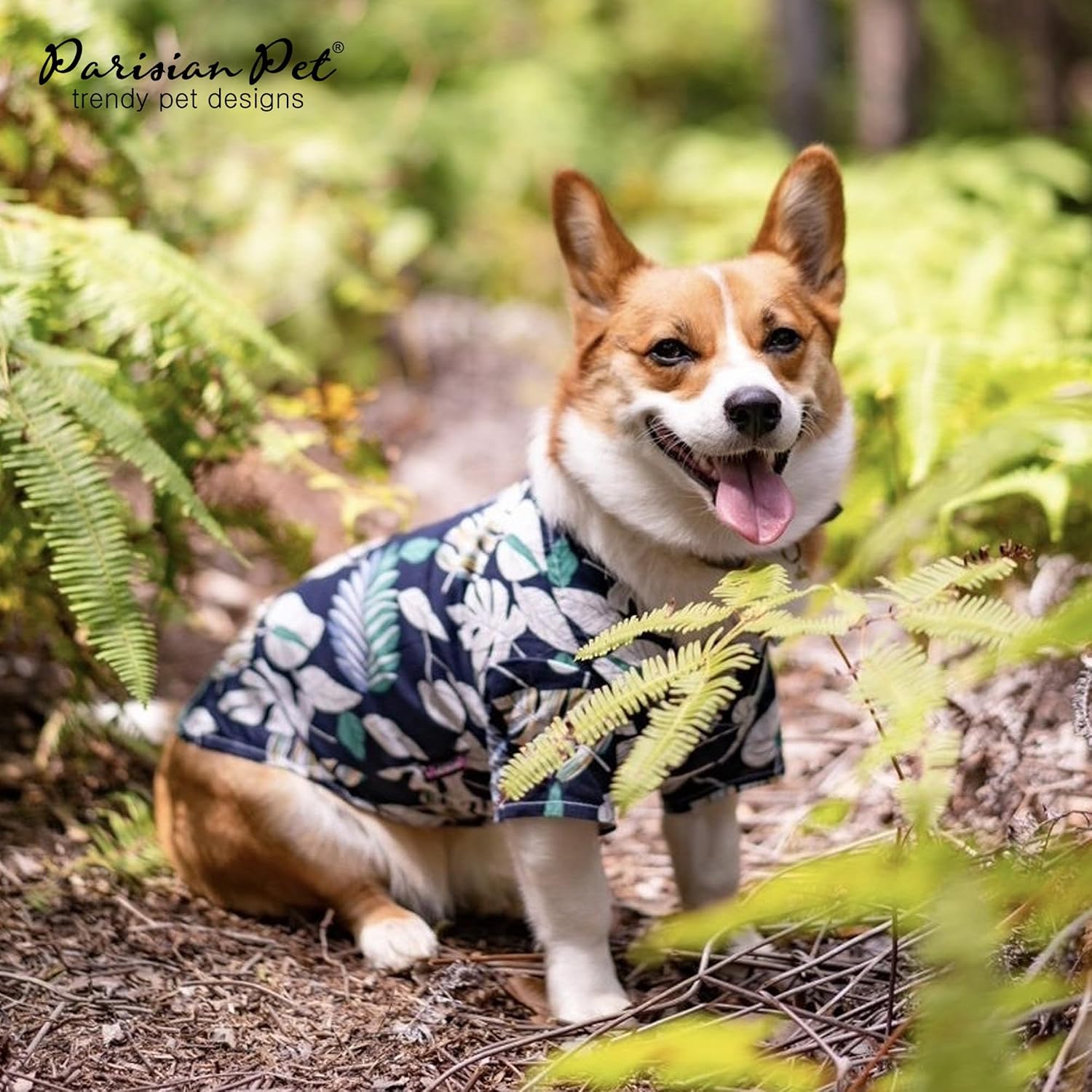 Parisian Pet Palm Leaves Dog Shirt - Cotton Clothes for Medium Dogs - Stylish Tropical Dog Outfit - Lightweight and Soft Puppy Clothes - Trendy Tshirts for Dogs - Comfortable Summer Camp Pet Apparel
