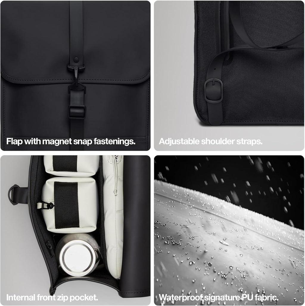 RAINS Backpack Black Waterproof Laptop Bag for Men and Women, Work Bag