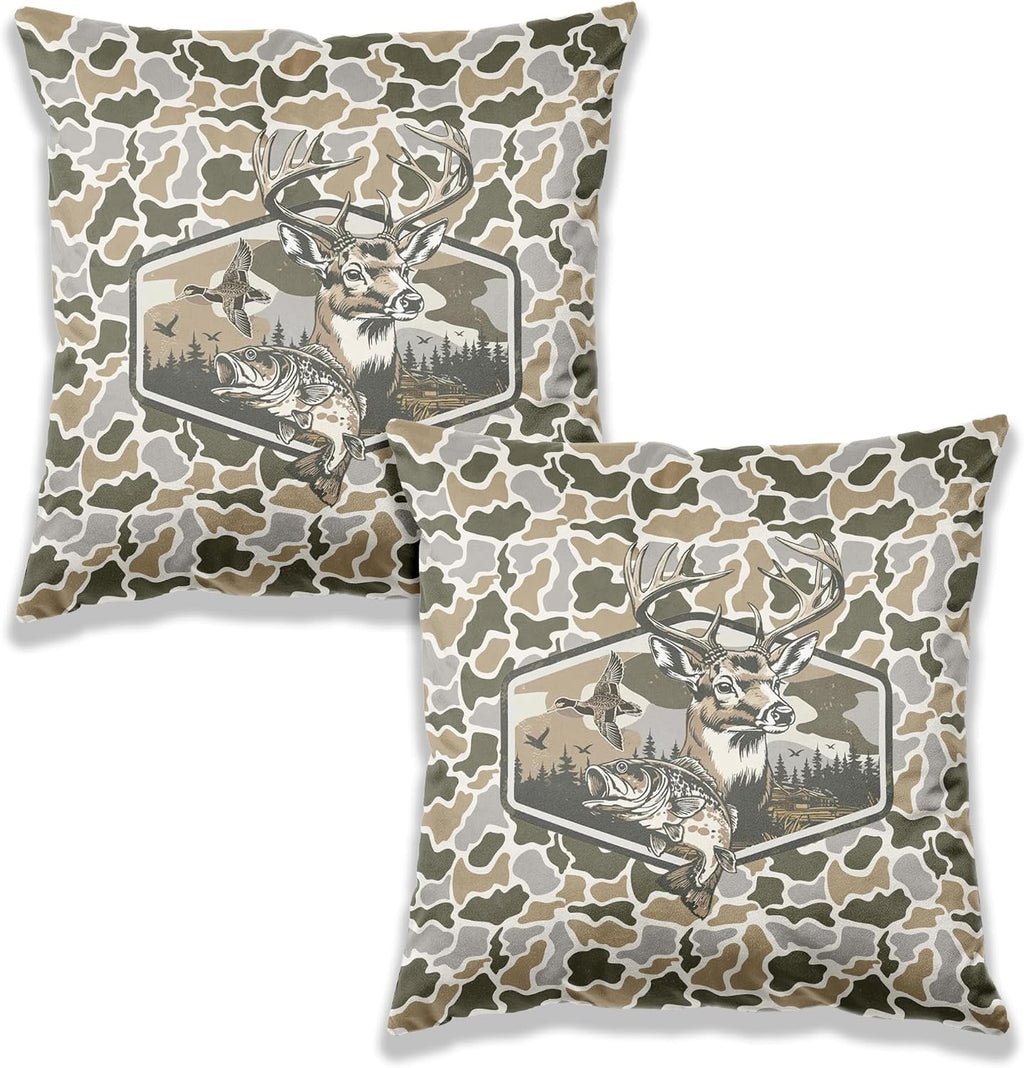 Vintage Forest Campfire Pillow Covers 18x18 Set of 2, Moody Pine Tree Camping Decor, Rustic Woodland Campsite Decorative Throw Pillow Covers for Home Bedroom Living Room,Camper Lover Gifts