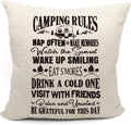 Mancheng-zi Camping Rules RV Pillows Throw Pillow Case, Travel Trailer Pillows, RV Pillow Covers, 18 x 18 Inch Decorative Cotton Linen Cushion Cover for Sofa Couch Bed
