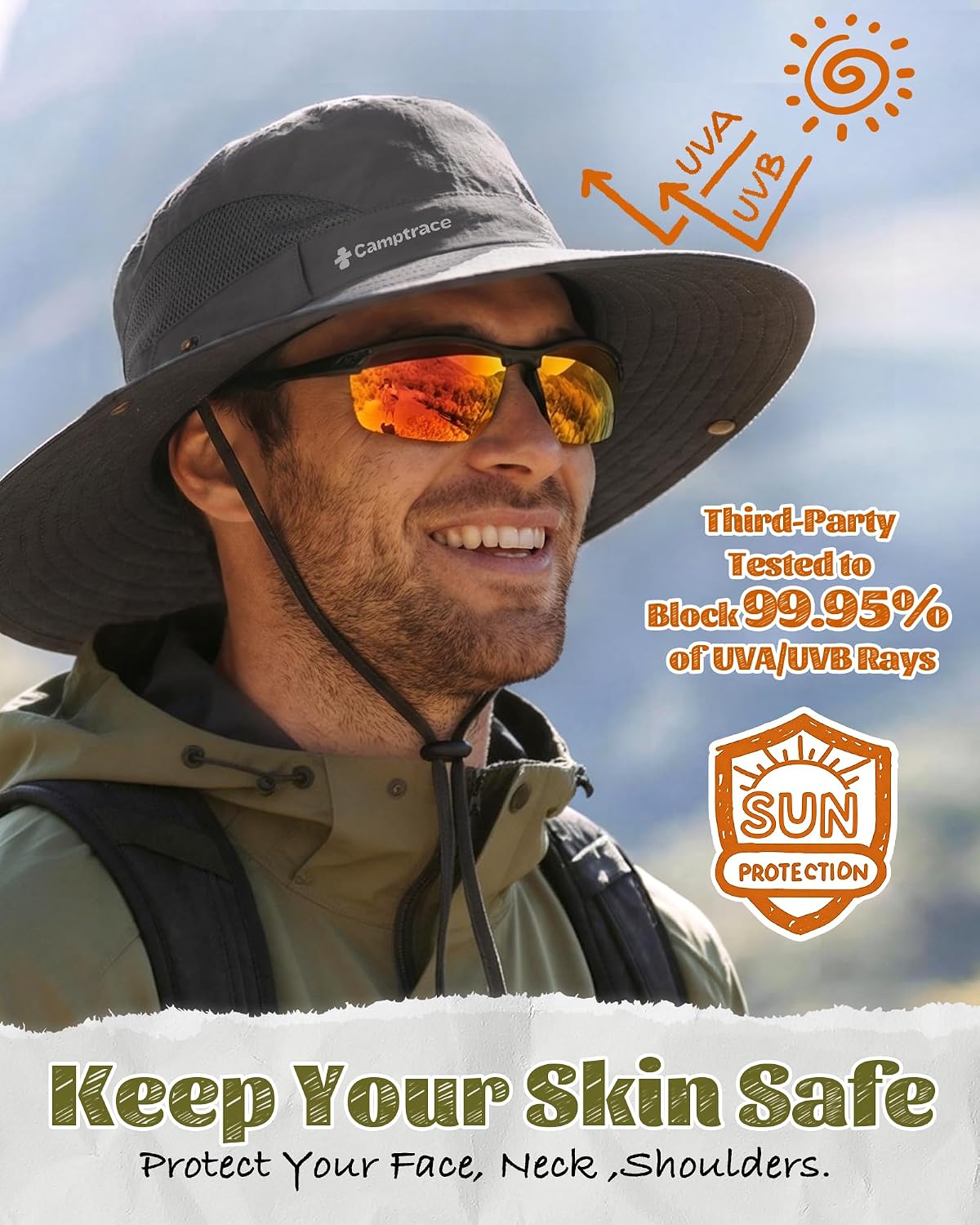 Camptrace Wide Brim Sun Hats for Men Hiking Fishing Outdoor Bucket Hat