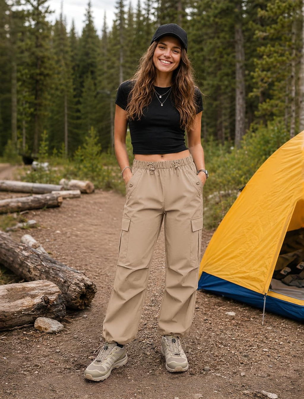 COPYLEAF Cargo Pants Women Parachute Baggy Hiking Pants with Pockets Travel