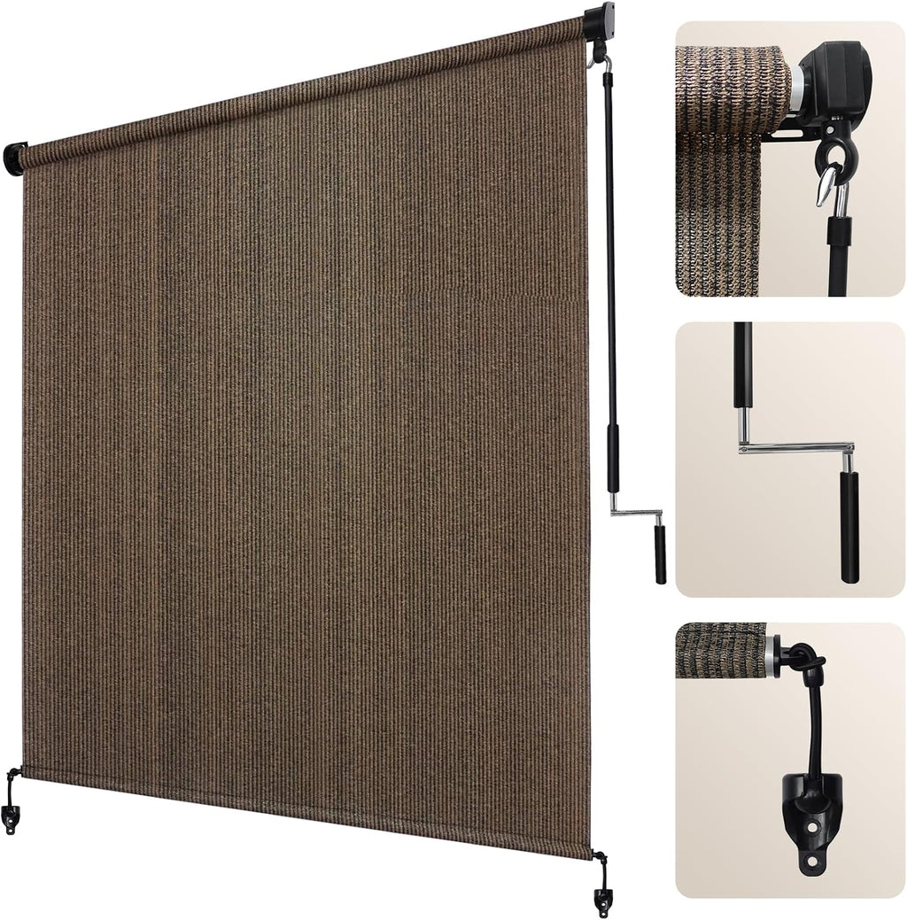 Artpuch Outdoor Roller Shade 4' W x 8' H, Black Exterior Cordless Patio Shades Roll Up Blinds for Porch Pergola Gazebo
