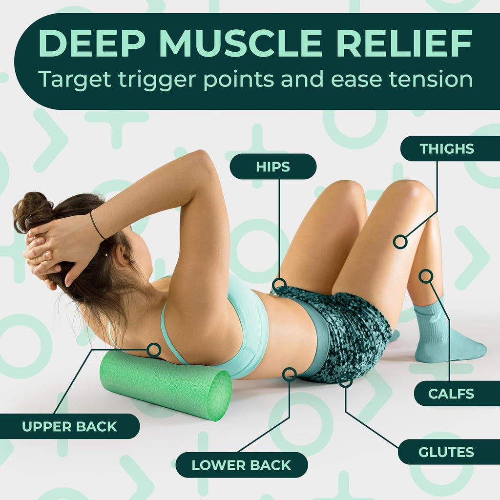 Deep Recovery Yoga Foam Roller for Physical Therapy & Exercise – Green Back Roller for Back Pain, Legs, and Shoulders, 12in x 4in Travel Size – Deep Tissue Massage for Myofascial Release