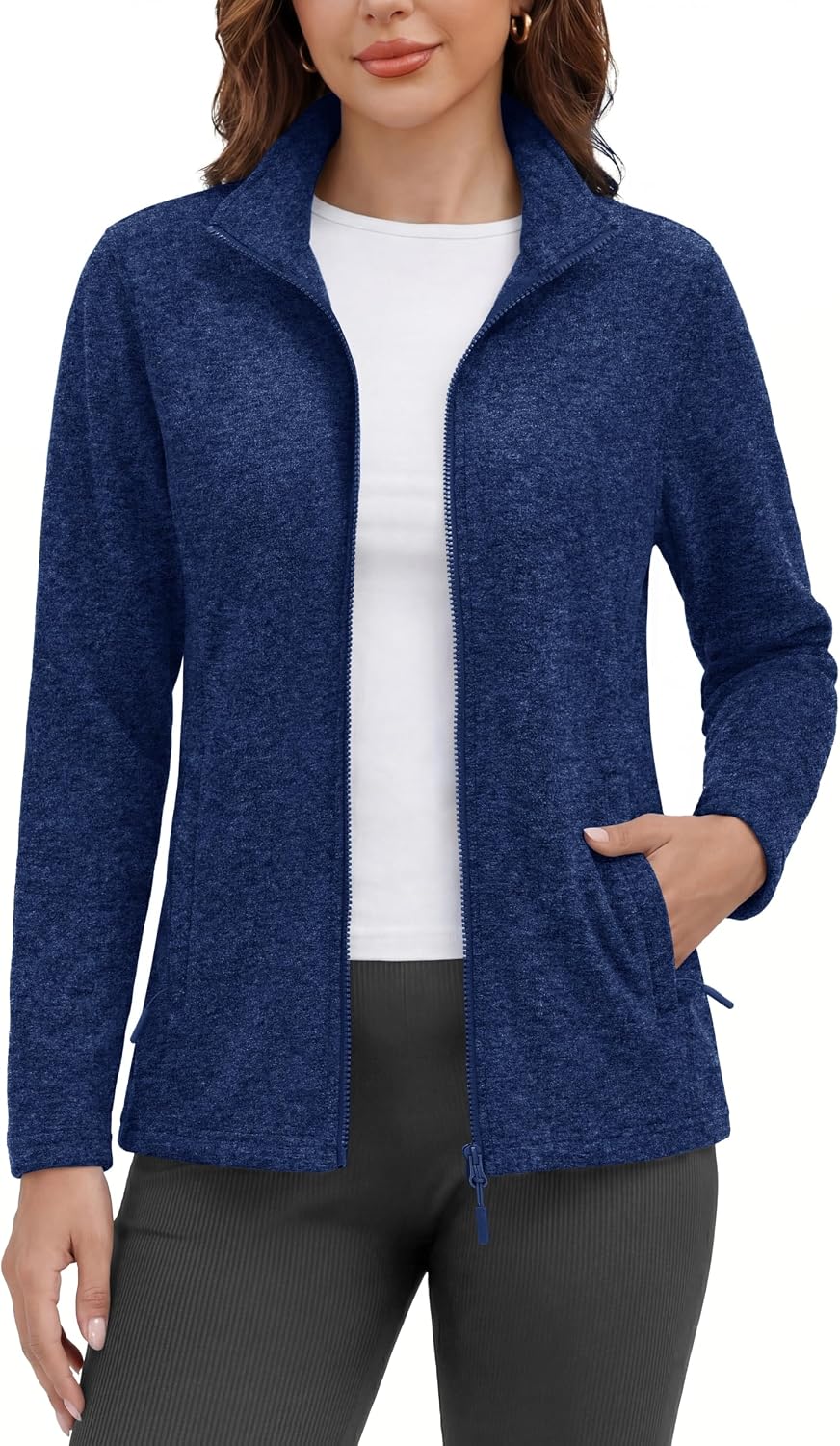 MAGCOMSEN Womens Fleece Zip Up Jacket with Pockets Lightweight Soft Coat