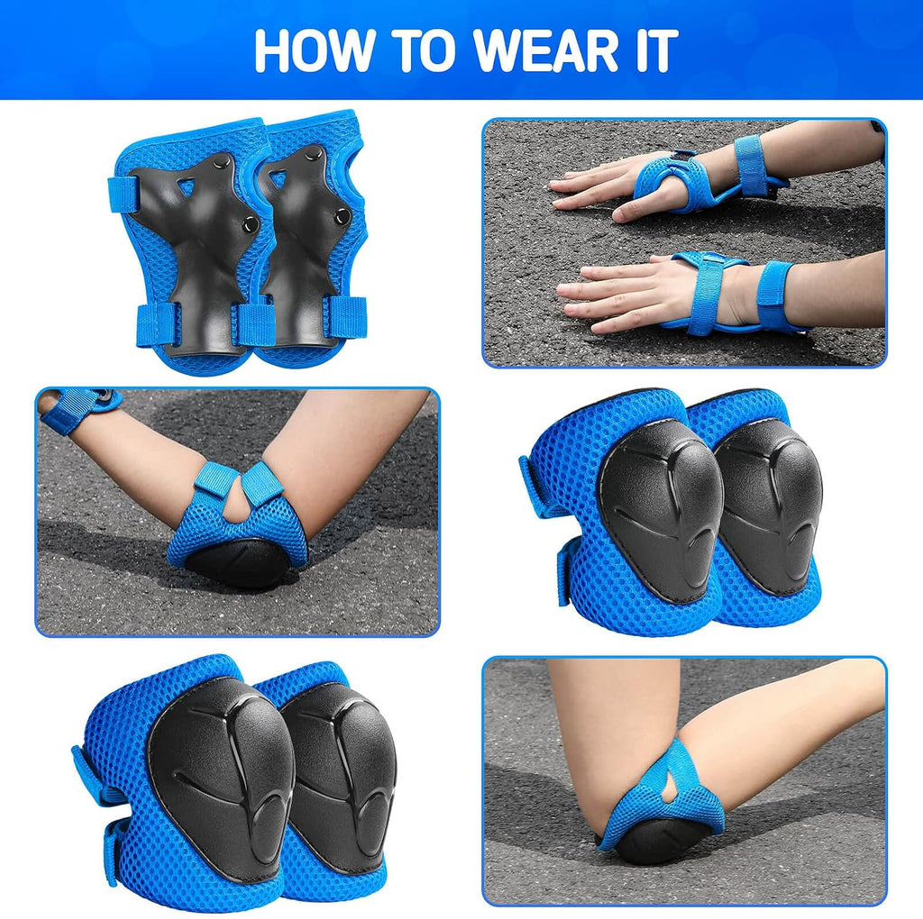 Wemfg Kids Protective Gear Set Knee Pads for Kids 3-14 Years Toddler Knee and Elbow Pads with Wrist Guards 3 in 1 for Skating Cycling Bike Rollerblading Scooter