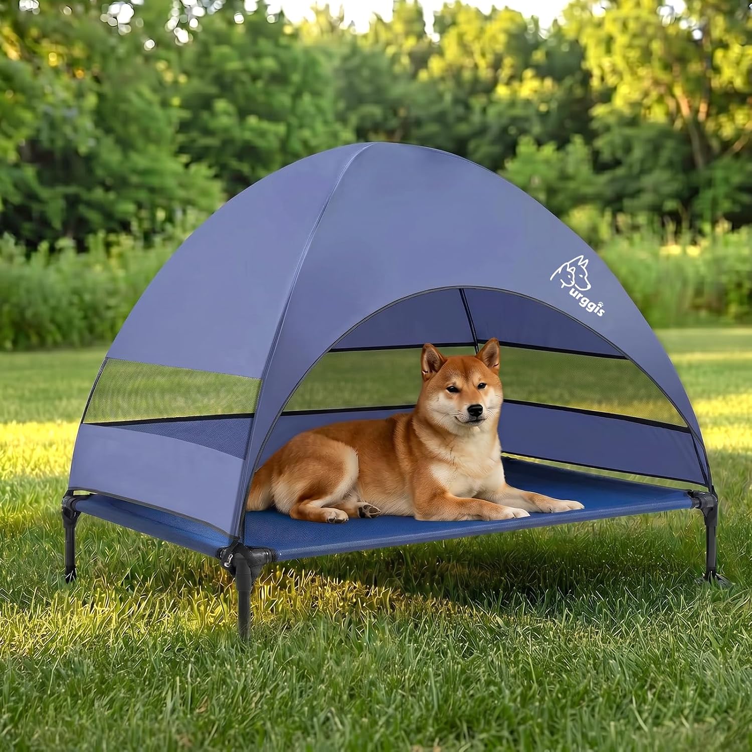 Elevated Dog Bed with Canopy Raised Outdoor Dog Shade Camping Cooling Cot