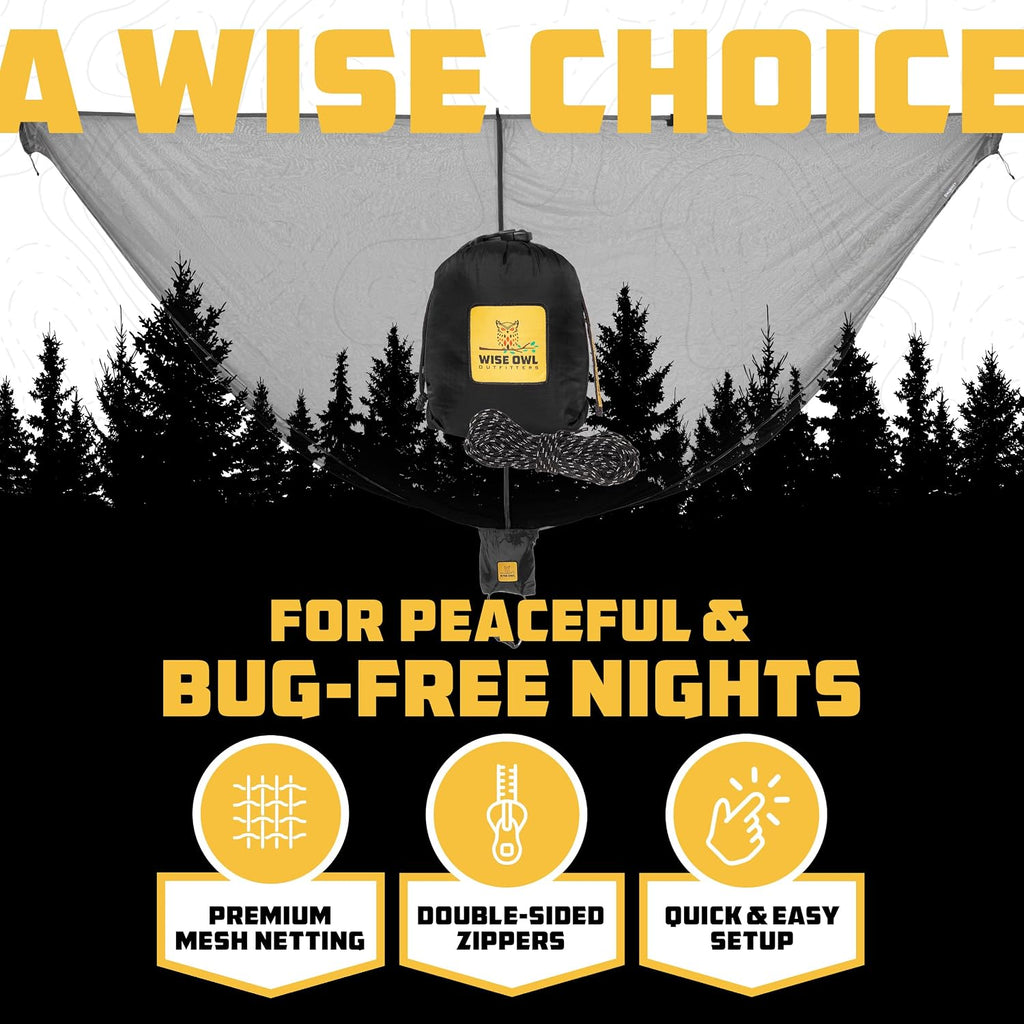 Wise Owl Outfitters Hammock Bug Net – Mosquito Net for Hammock, Lightweight Bug Netting for Camping, Hiking, Backpacking, Forest & Outdoor Use