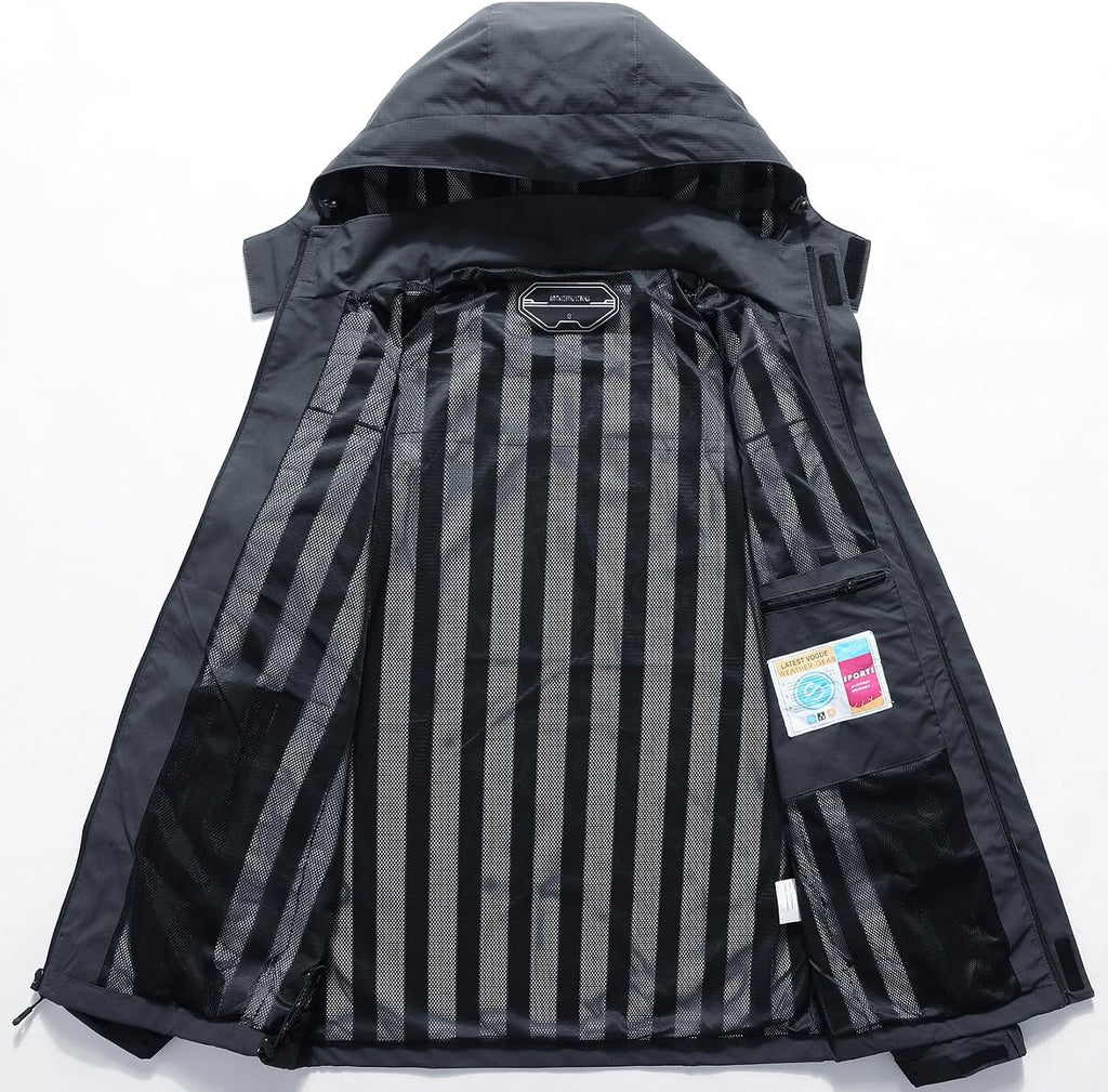 Outdoor Men's Waterproof Raincoat Windbreaker Lightweight Rain Jacket with Detachable Hood