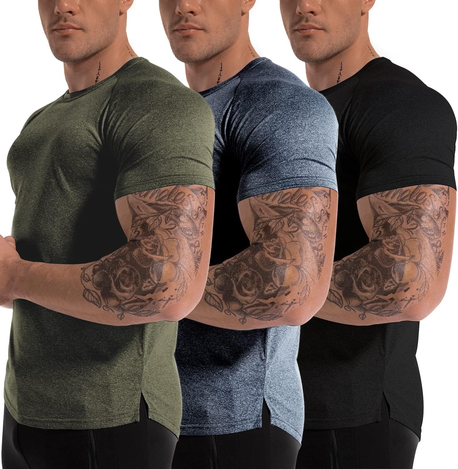 Men's 3pack Dry Fit Workout Gym T Shirts Short Sleeve Moisture Wicking Tops
