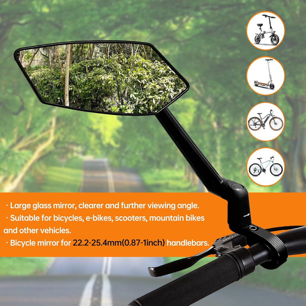 2PCS Foldable Bike Mirror 360° Rotatable Adjustable Left+Right