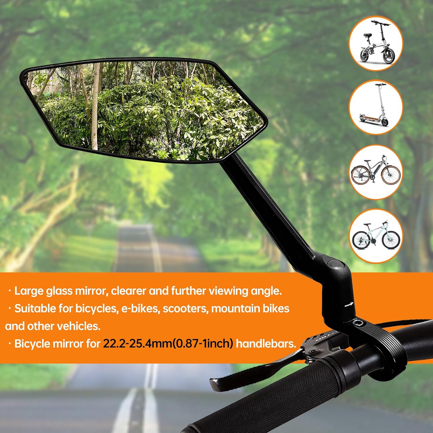 2PCS Foldable Bike Mirror 360° Rotatable Adjustable Left+Right