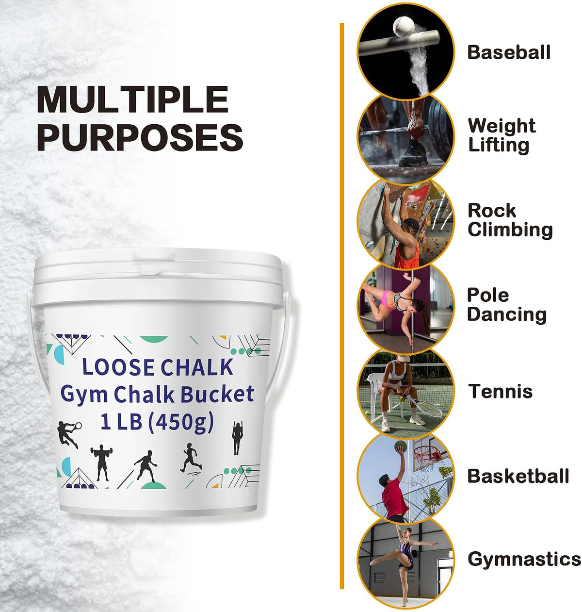 1 LB Loose Gym Chalk Bucket with Empty Chalk Bag & Spoon