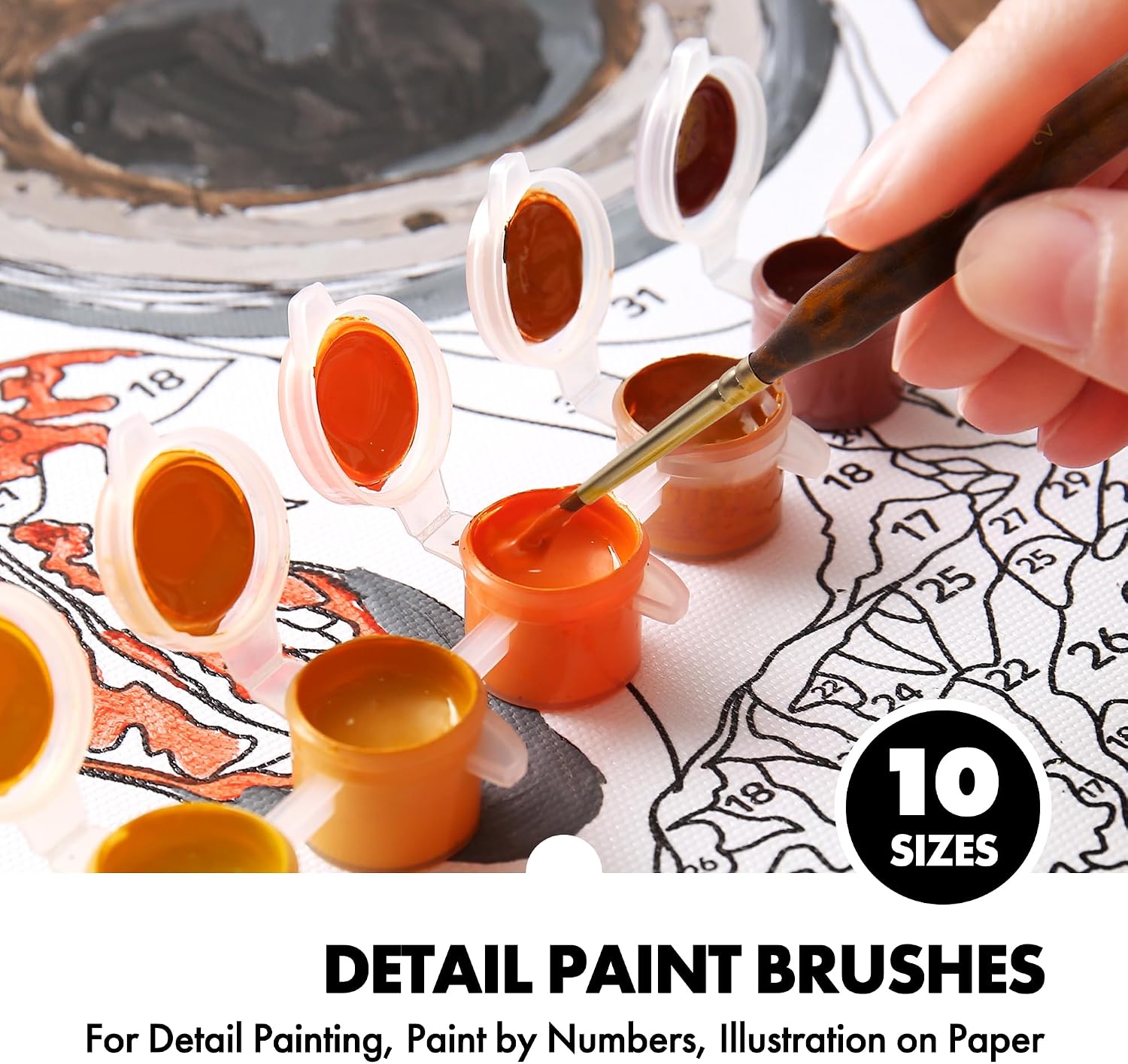 Artify Miniature Paint Brushes, Detail Brushes for Paint by Numbers, 10 Sizes Fine Detail Brushes for Paper Painting, Precision Brushes for Acrylic, Watercolor, Oil