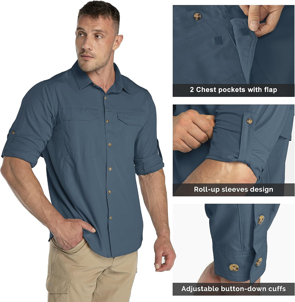 33,000ft Men's Long Sleeve Hiking Shirts Lightweight Quick Dry Sun Protection UV UPF 50 Fishing Shirt Outdoor Safari Travel
