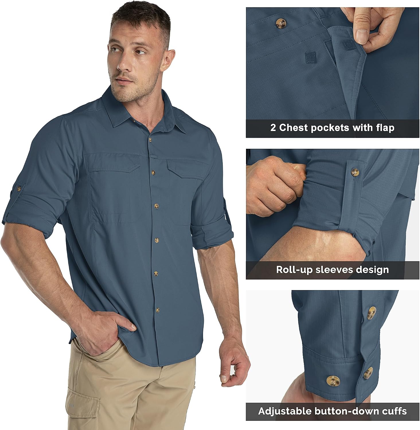 33,000ft Men's Long Sleeve Hiking Shirts Lightweight Quick Dry Sun Protection UV UPF 50 Fishing Shirt Outdoor Safari Travel