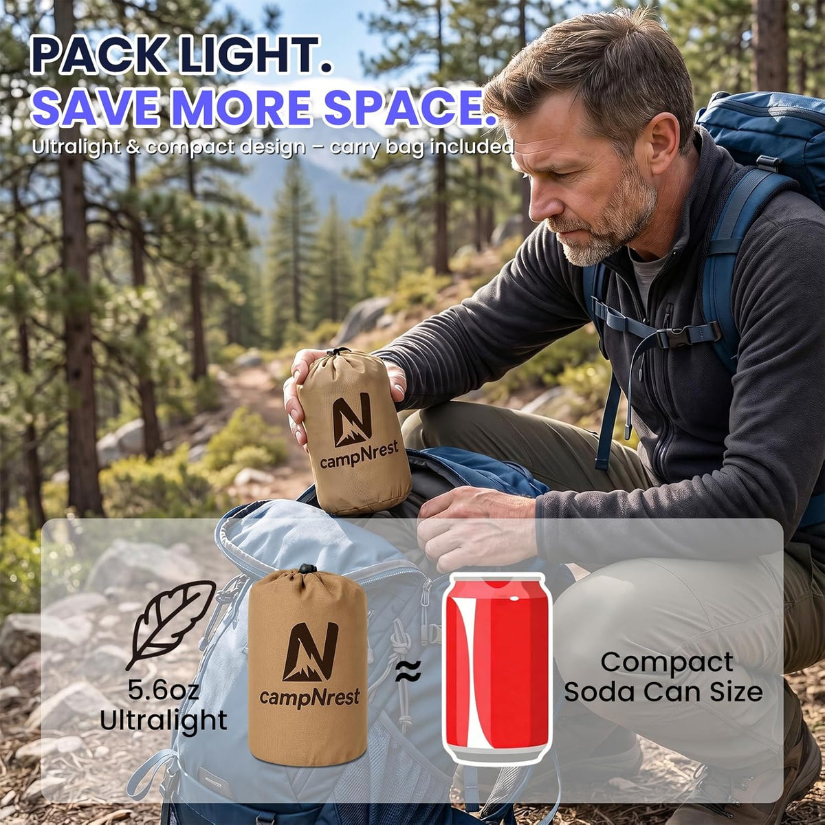Inflatable Camping Pillow - Ultralight Compact Air Pillow for Travel, Backpacking & Hiking - Ergonomic Neck & Lumbar Support - Portable Inflatable Pillow with Removable Washable Cover - (Orange)