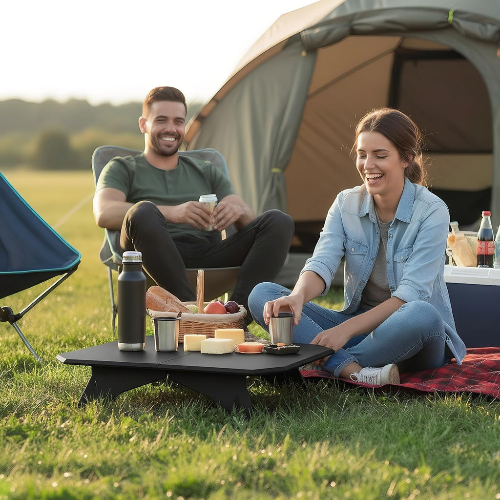 ele ELEOPTION Portable Small Folding Camping Table Aluminum Legs Black