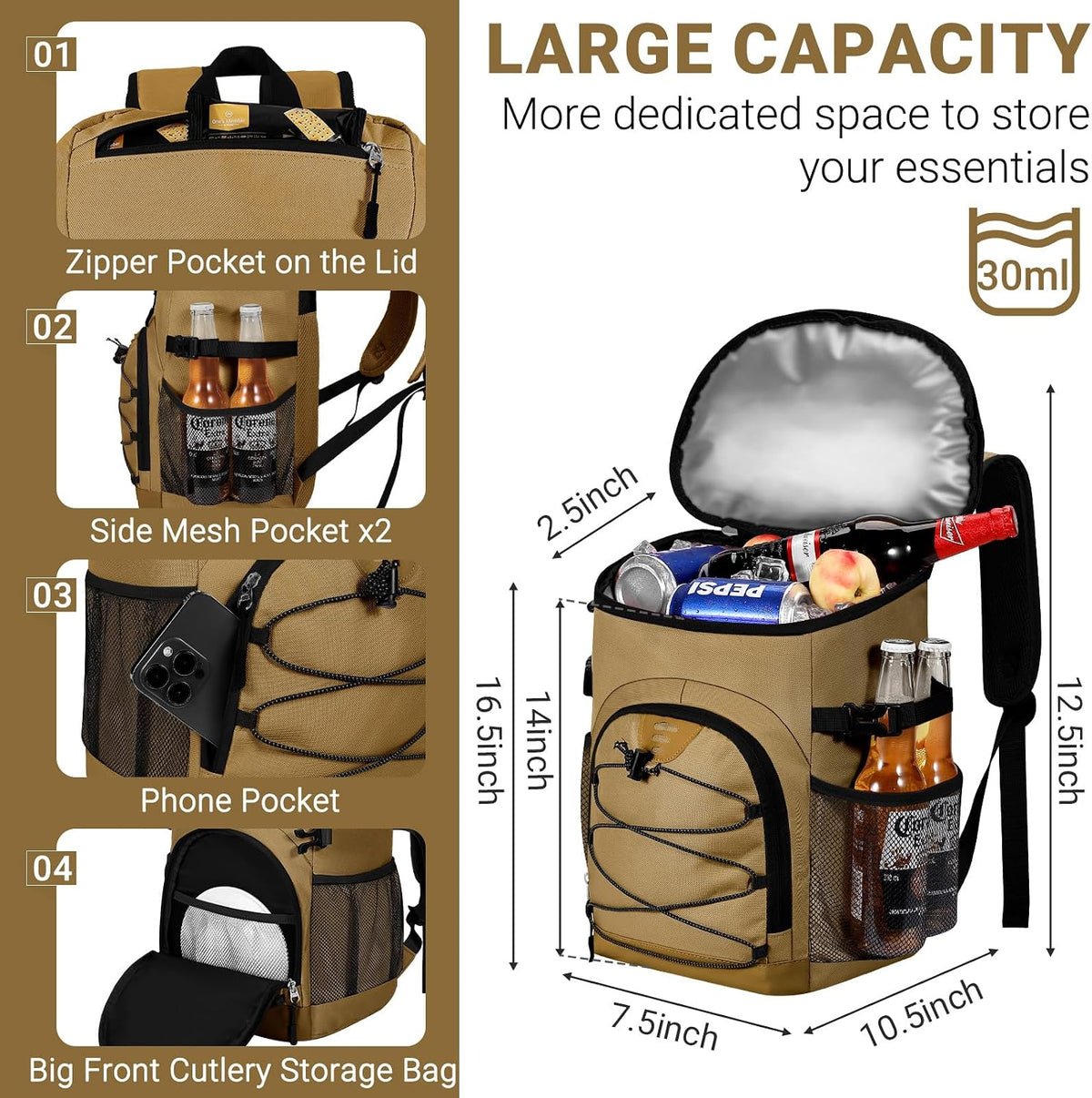 Cooler Backpack, Soft Leak Proof Backpack Coolers for Men Women