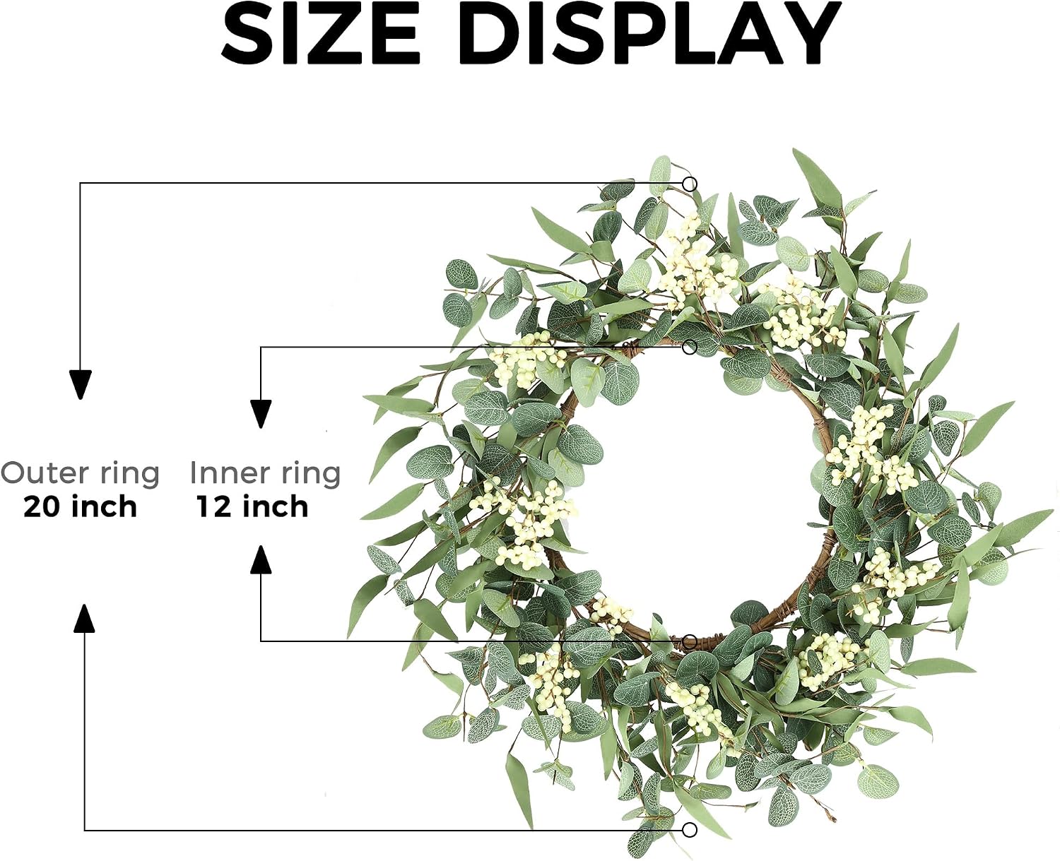 Pinkpum 20'' Eucalyptus Wreath for Front Door Porch Decor, Spring Summer