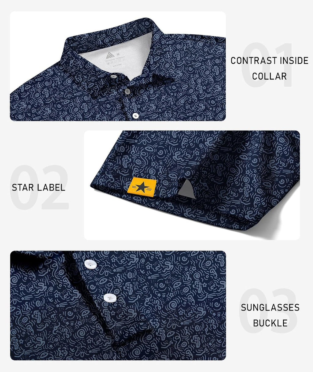 ZITY 5 Pack Mens Golf Shirt Short Sleeve UPF 50+ Print Patterns Casual Polo