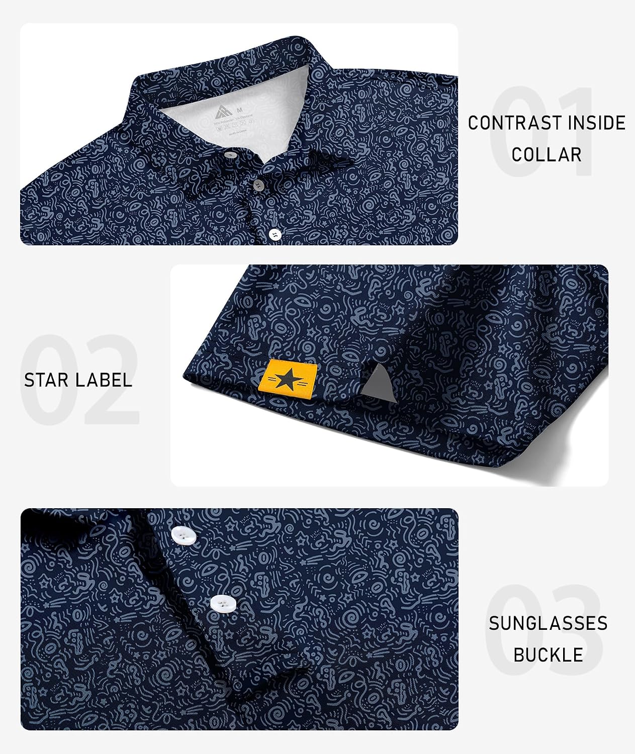 ZITY 5 Pack Mens Golf Shirt Short Sleeve UPF 50+ Print Patterns Casual Polo