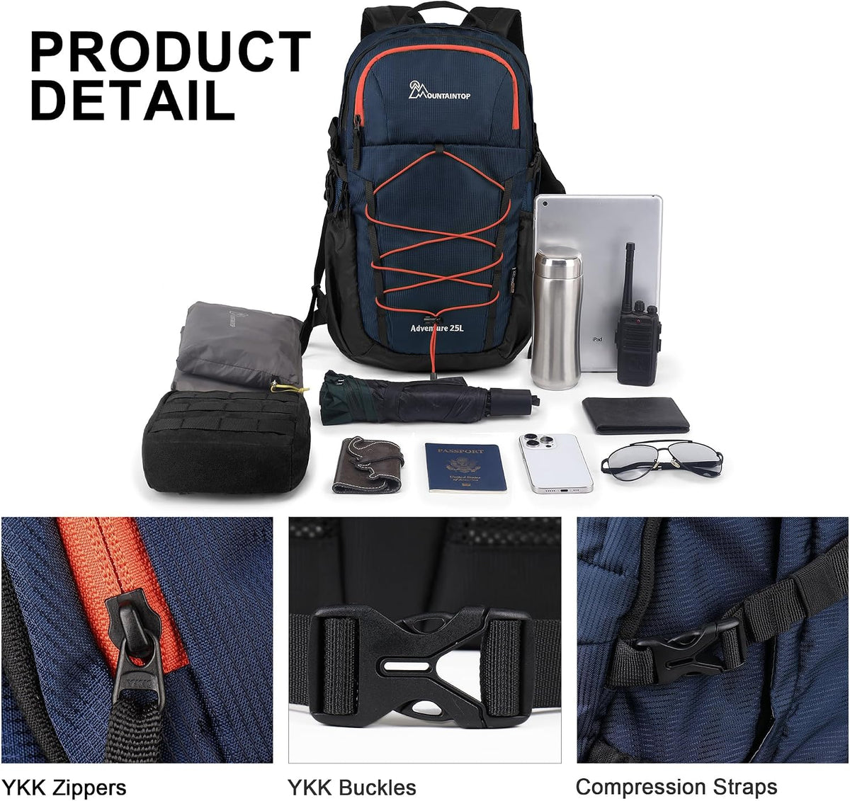 MOUNTAINTOP 25/30L Lightweight Hiking Backpack, Outdoor Daypack