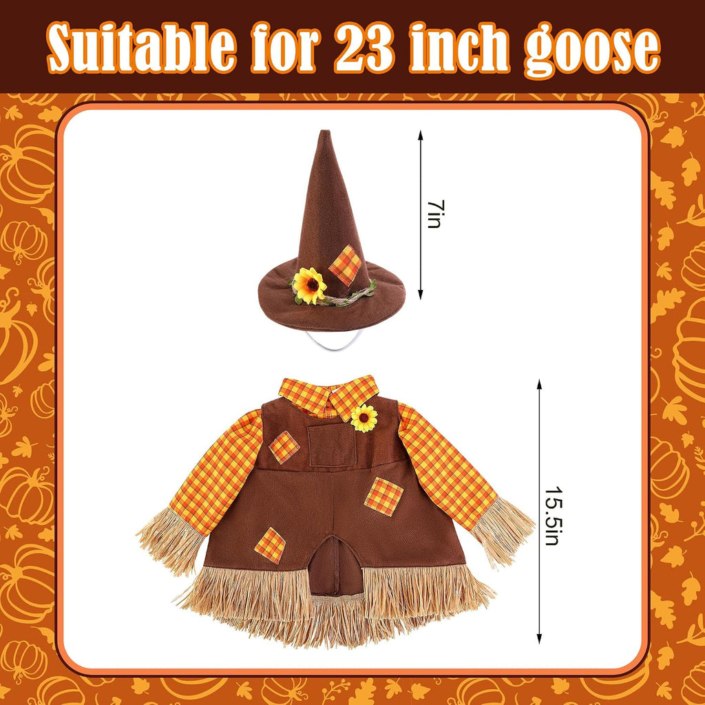 DECOHS 2 Pcs/Set Scarecrow Porch Goose Outfits, Fall Thanksgiving Lawn Goose Statue Scarecrow Costume, Garden Goose Scarecrows Clothes Hat for 23" Statue Autumn Halloween Outdoor Patio Yard Decoration