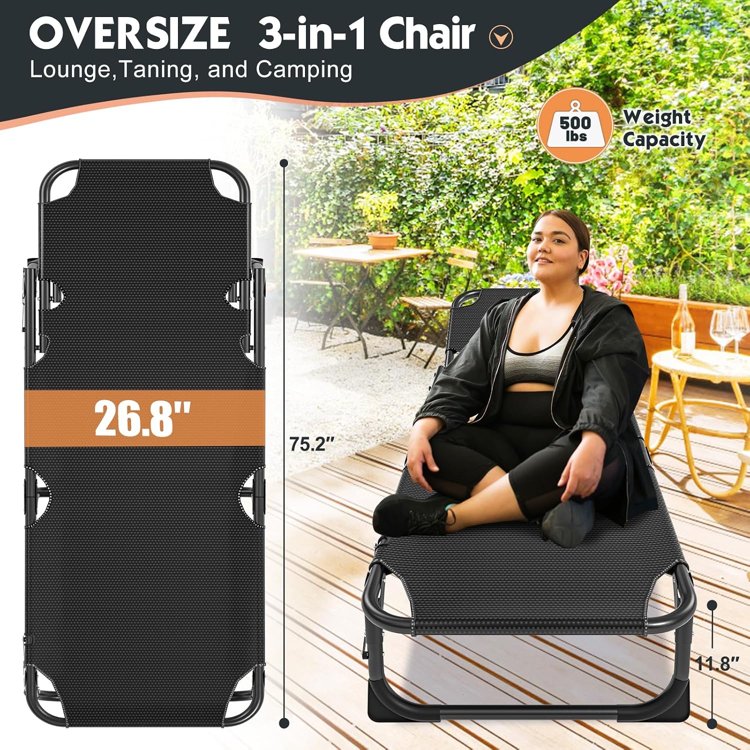MOPHOTO Folding Tanning Chair, 5-Position Chaise Lounge with Face Hole