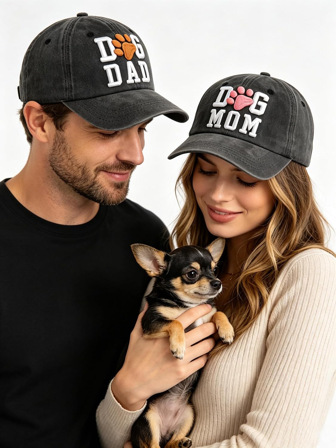 2 PCS Dog Mom & Dad Hat for Women & Men, Adjustable 3D Embroidered Dog Lover Baseball Cap