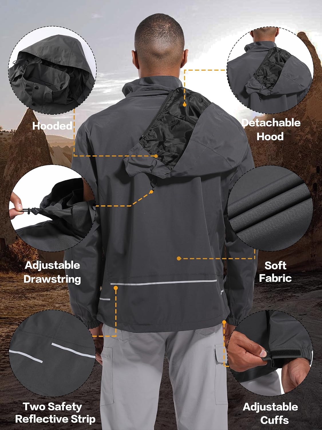WENRONSTA Men's Lightweight Rain Jacket Waterproof Windbreaker Hooded Raincoat Shell Jacket Outdoor Hiking Fishing Travel