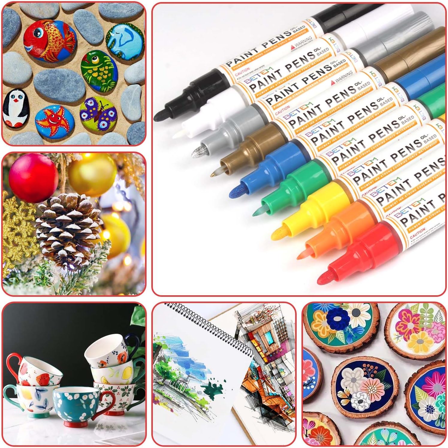Betem 9 Count Oil Based Paint Pens, Dual Tip Permanent Fabric Paint Marker