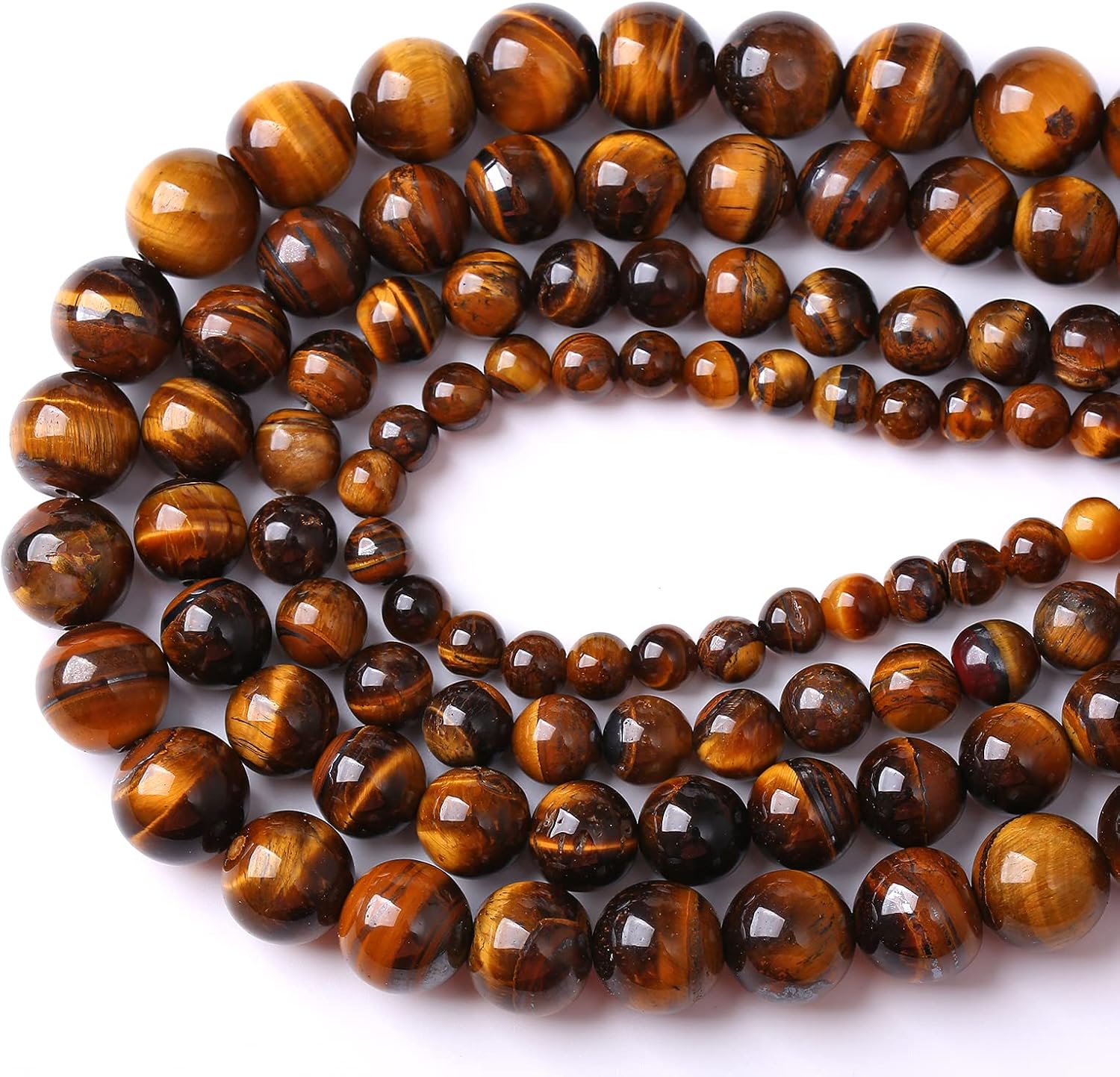 75PCS 10MM Natural Stone Yellow Tiger Eye Stone with Iron Mine Beads for Jewelry Making DIY Bracelet