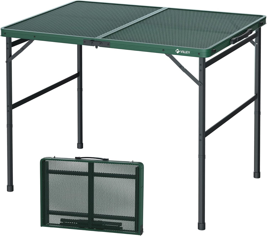 VILLEY 3ft Folding Camping Table, Aluminum Grill Table with Adjustable Legs