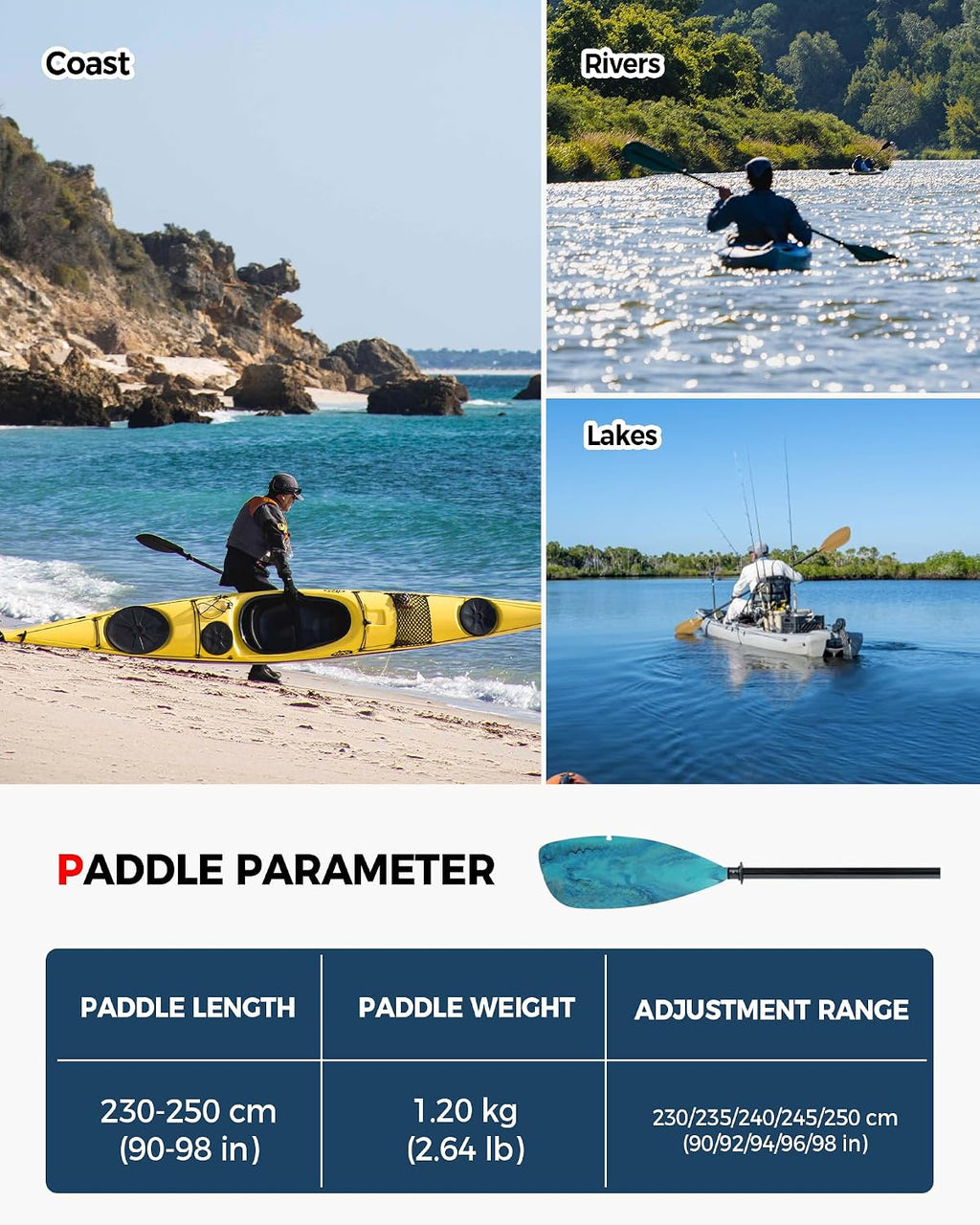 Angler Kayak Paddle, Adjustable Fiberglass Kayak Fishing Oar